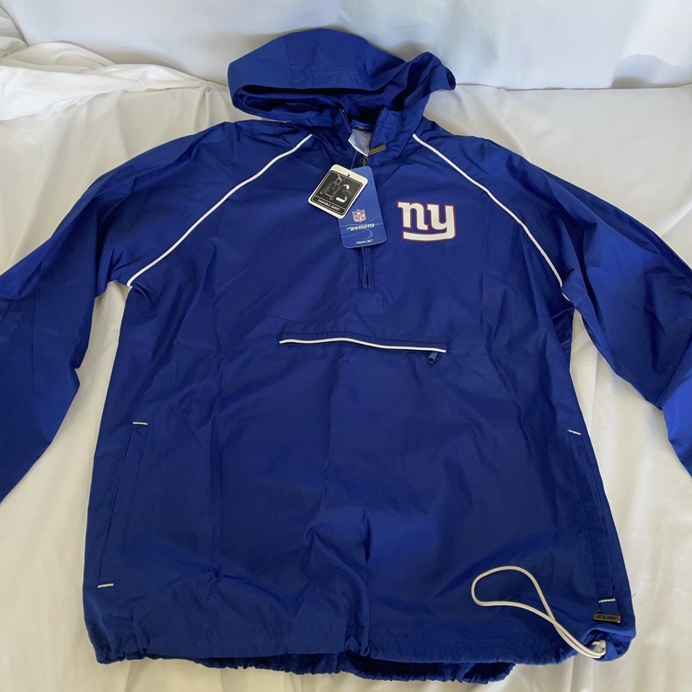 RBK Blue New York Giants 1/2 Zip Windbreaker Jacket Woman's Small Packable !